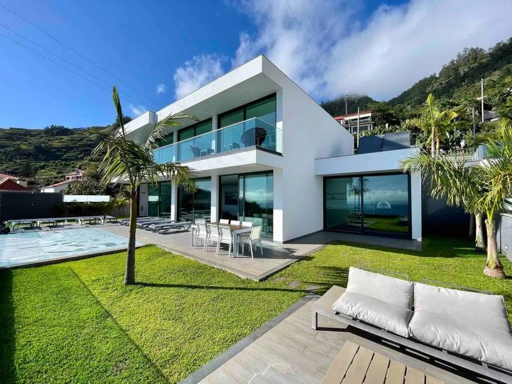 3 bedroom villa with entertainment floor downstairs including 85" TV, Table Tennis table, Table football, Barbecue and kitchen leading to the outdoor area with 180 degree mountain and sea views, heated pool, grass and palm trees. A true oasis.